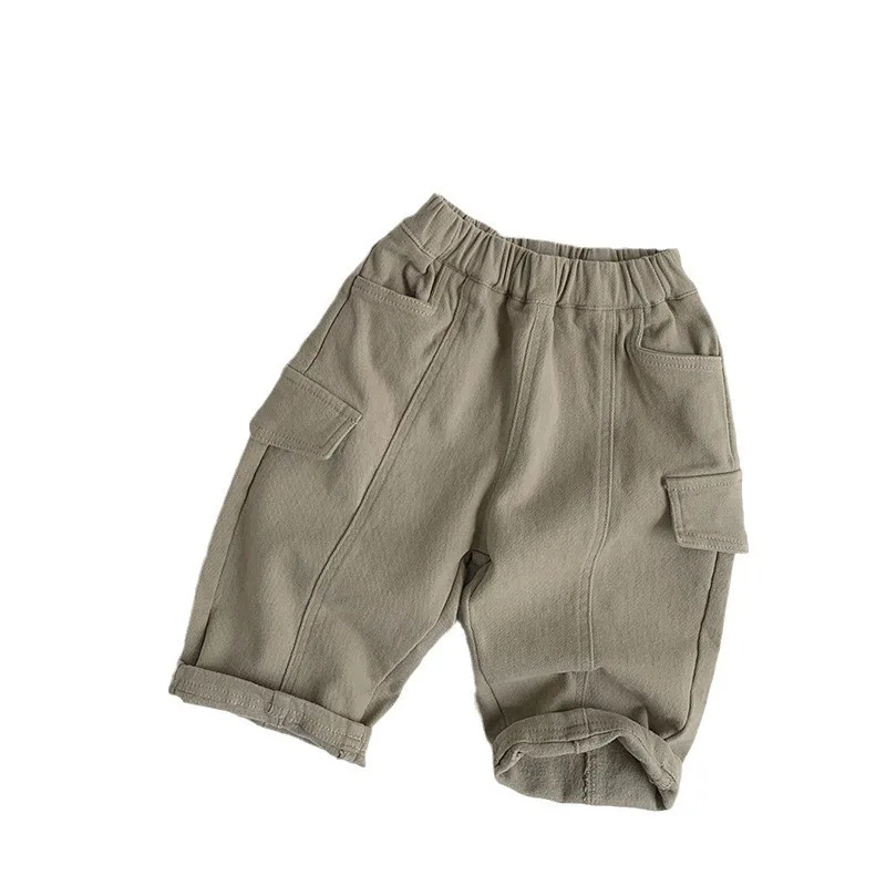 Korean Forest Style Kids Fleece Lined Pants Boys Girls Elastic Waist Multi Pocket Casual Trousers