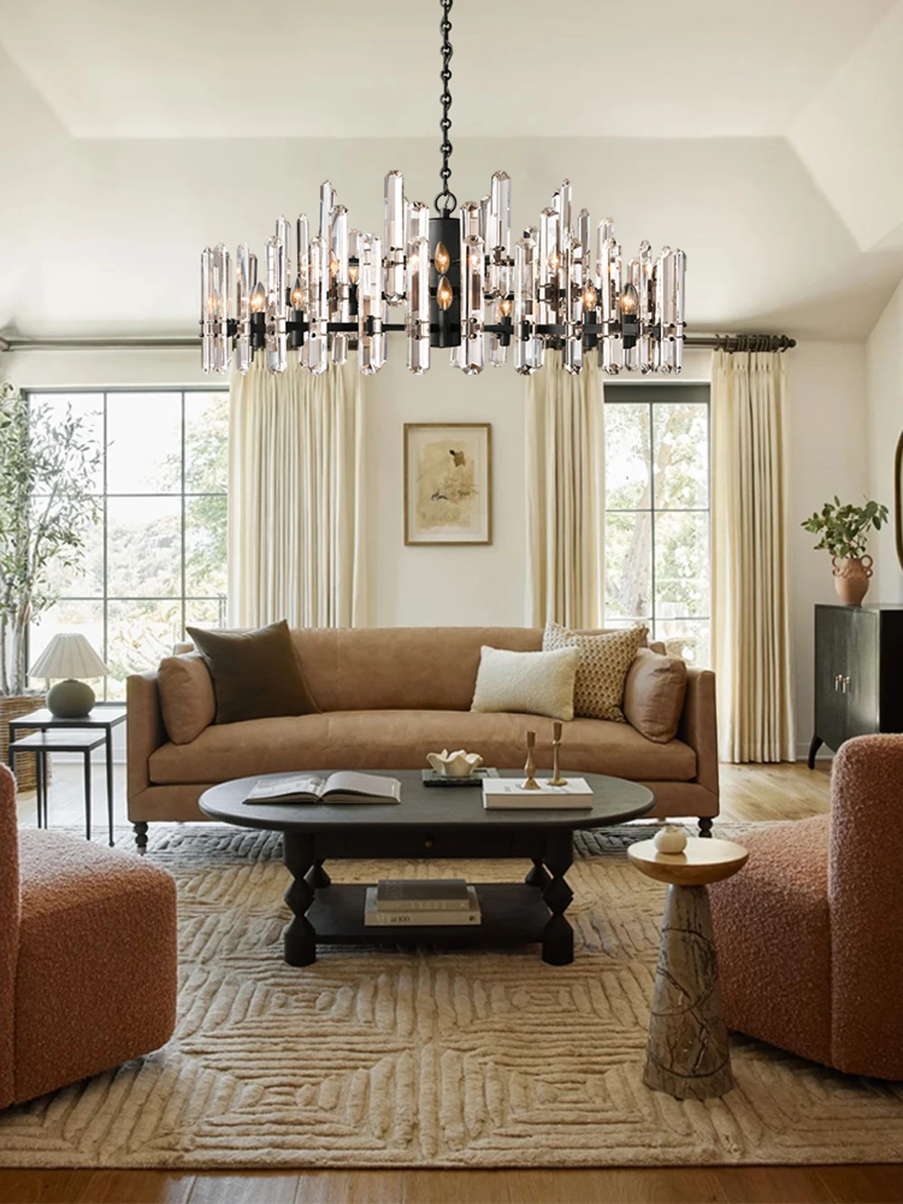 American Brass Silver Black K9 Crystal LED Chandelier
