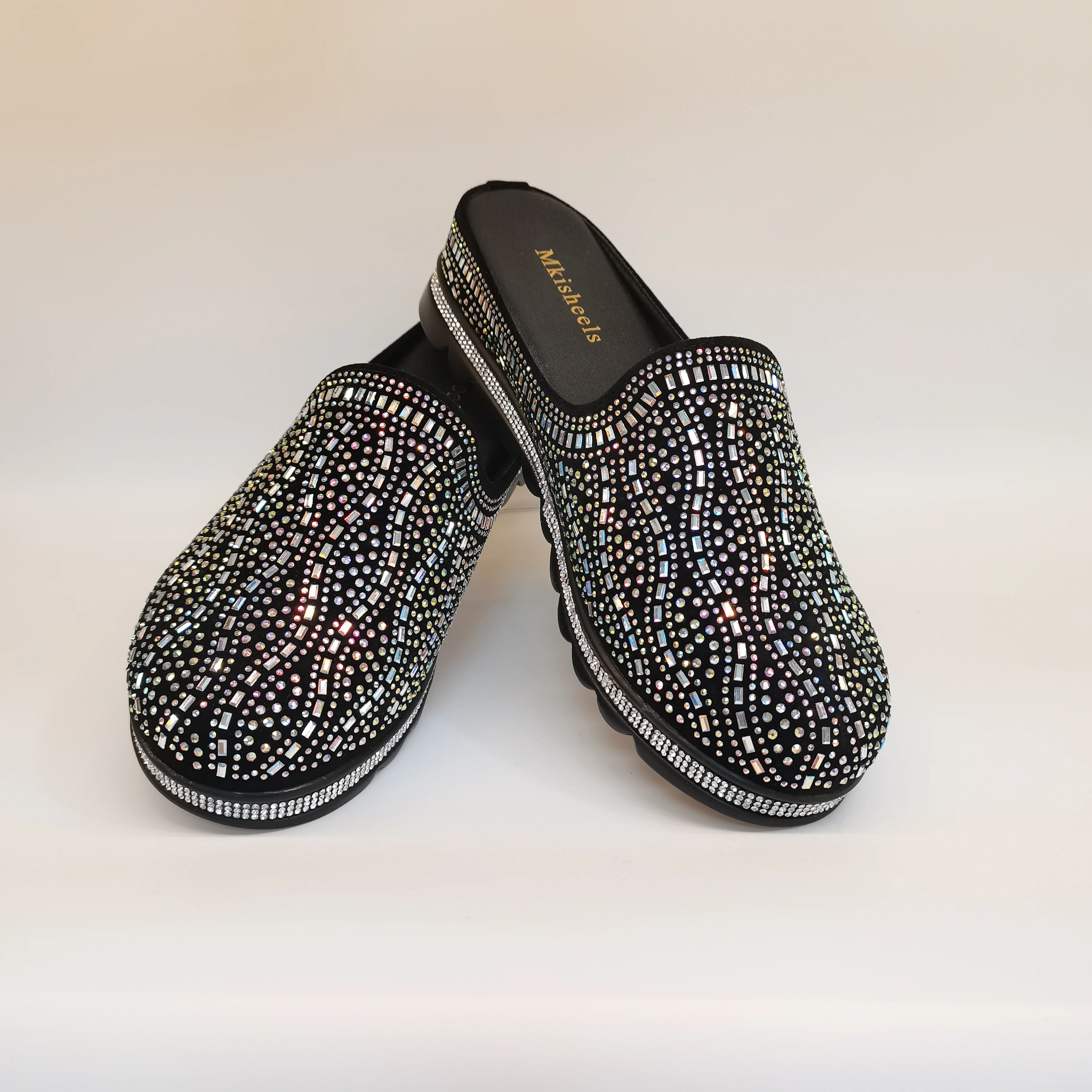 African Popular Luxury Women's Rhinestone Slippers Non-slip height-raising, High-end  Mid-Heel Lady Casual Mullers Shoes F1207-1