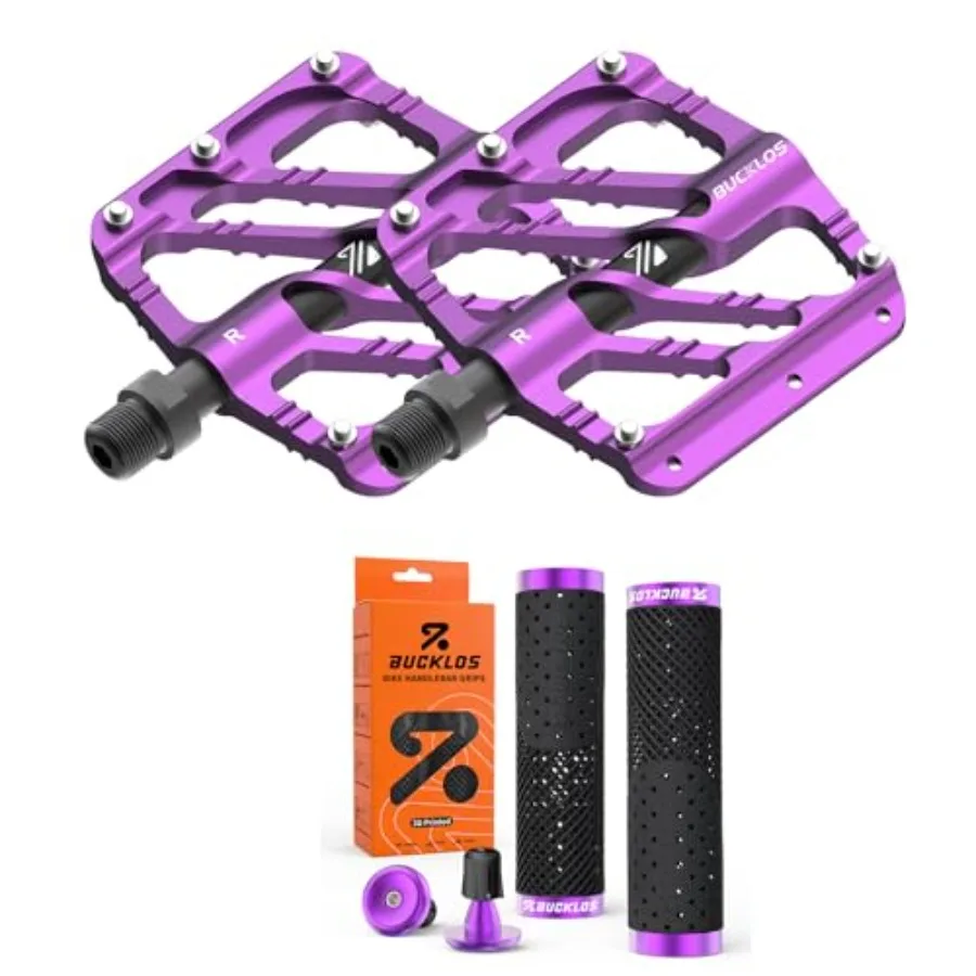 

3 Bearings CNC Bicycle Platform Aluminum Alloy Non-Slip MTB Flat Pedals and GR800 3D Printed TPU Non-Slip Bike Handlebar Grips-