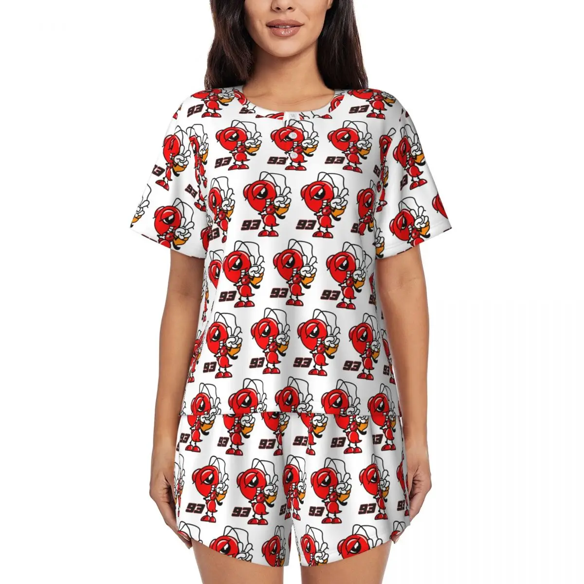 

Мотоциклетная ночная рубашка Marc Marqueze 93 с круглым вырезом и короткими рукавами для сна, женская свободная пижама с короткими штанами