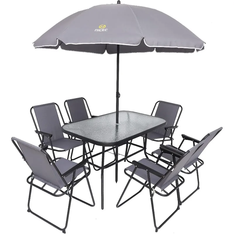 

Nice C Outdoor Dining Sets, Patio Furniture Set, 8 Piece Set with Umbrella, Garden Outdoor Furniture Table Set with Removable Um