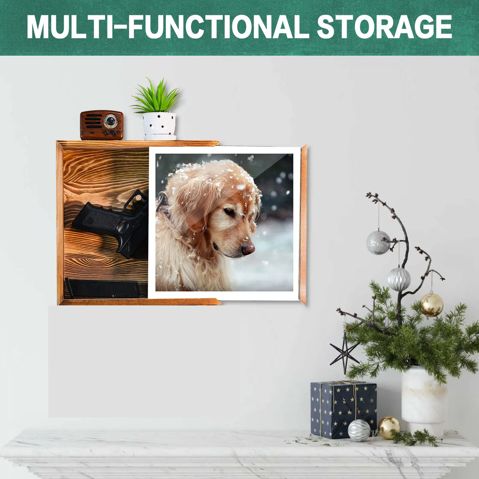 Hidden Gun Storage Hidden Wall Gun Safe Pistol Rack for Secret Decor Furniture Art Wooden Storage Shelves Indoor Picture Frame ﻿