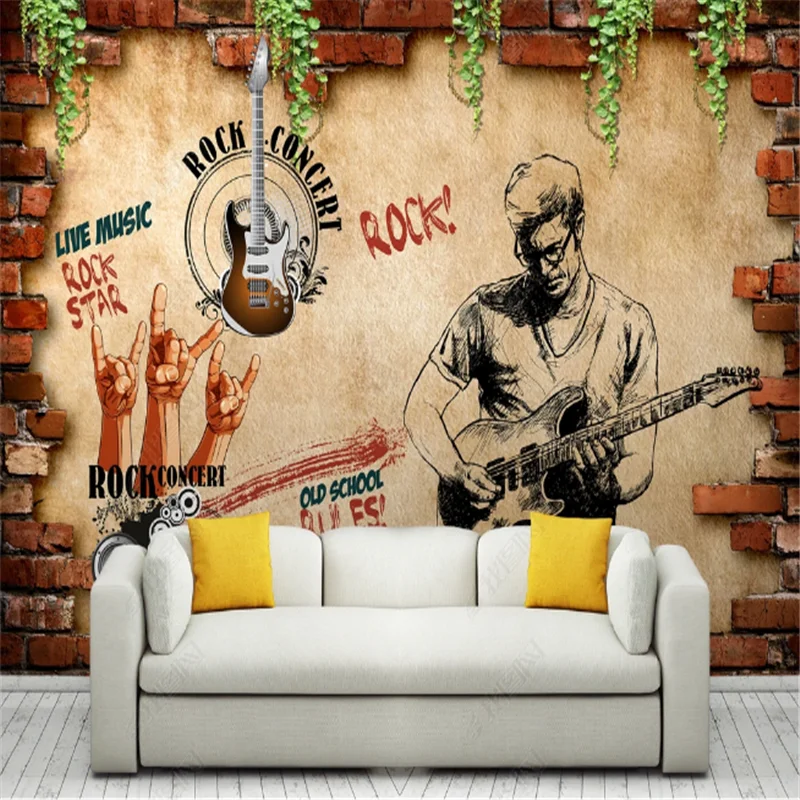 

Retro Brick Mural Wall Paper Rock Bar KTV Music Restaurant Background Wallpapers Industrial Decoration papel de parede