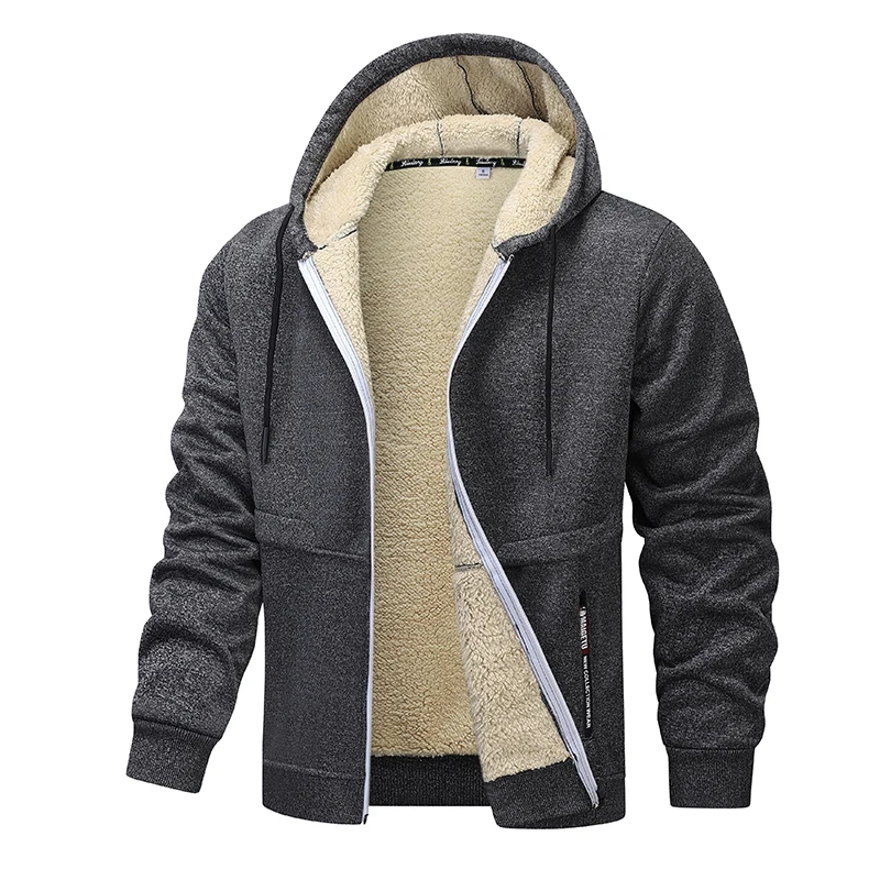 Winter Men's Fleece Hooded Jacket Thicken Cardigan Hoodie Casual Sportswear Outwear Male Solid Warm Casual Coat Windproof Jacket