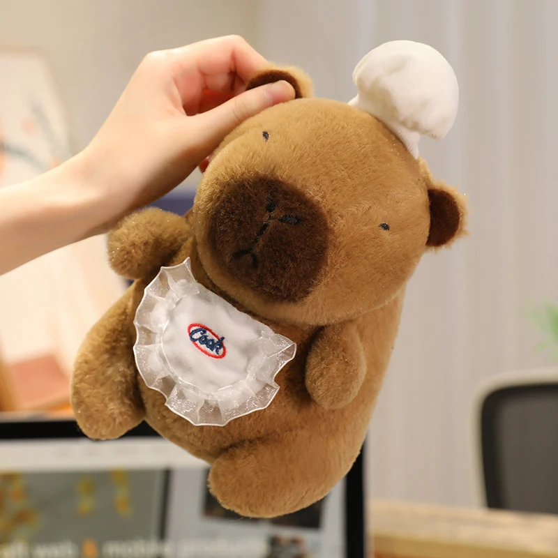 25 cm carino chef capibara peluche tenere basket patatine fritte farcito animale selvatico capibara peluche accompagnare la bambola del sonno