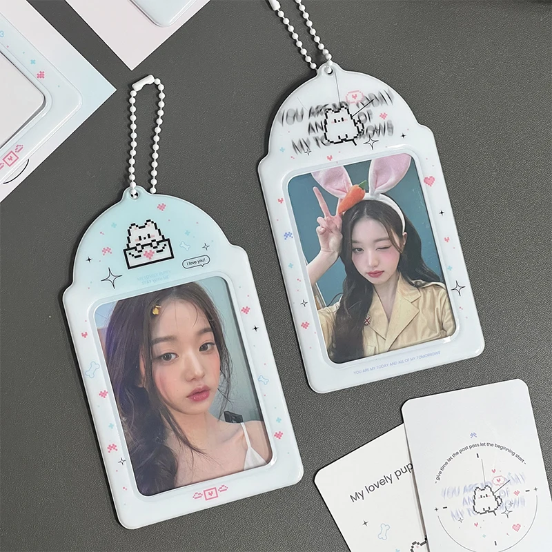 심플 픽셀 강아지 PVC 카드홀더, 인스 스타일, 아이돌 포토카드 커버, 보관 가방, 펜던트 보호, 3 인치