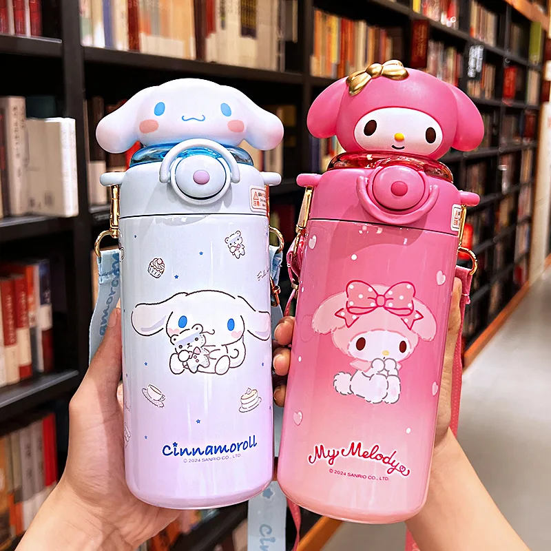 

600ml Cartoon Insulated Bottle Kuromi Pochacco Cinnamoroll Hello Kitty Portable Outdoor Plastic Direct Drinking Cup With Straw