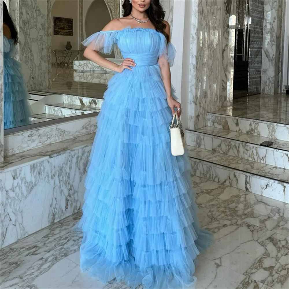 

ROYET Tulle Pleat Elegant Evening Dress Puff Short Sleeve A Line Formal Classic Long Ball Prom Gown New 2025 Customized