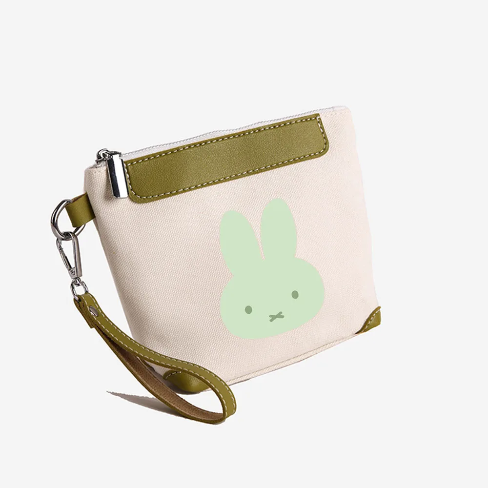 Miffy – trousse de maquillage de dessin animé, pochette en toile Beige avec motif de lapin, dragonne, sac à cosmétiques, sac de rangement Portable pour femmes