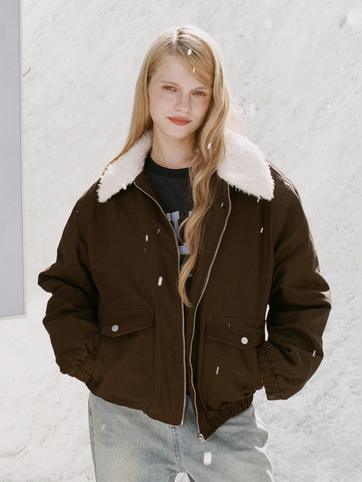 

Yescci Vintage Collar Brown Jaet Women's Loose Fit Autumn Winter Faion Fce Lined Cotton Zipper Closure ort Coat