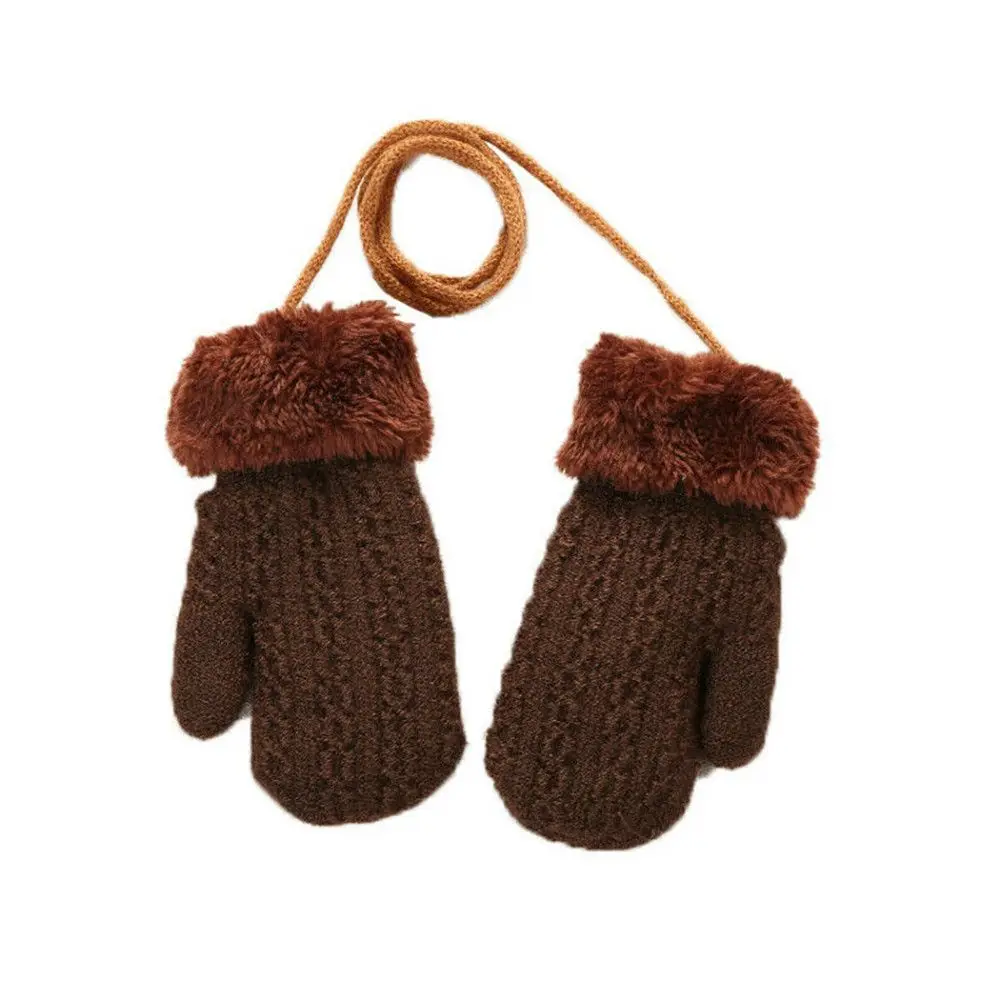 

For 1-4 Years New Hot Soft Hanging Neck Knitted Mittens Cute Cartoon Thick Warm Kids Gloves