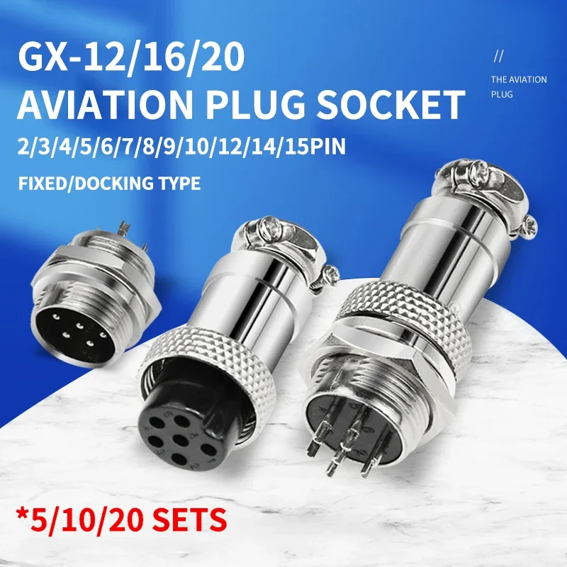 

5/10/20Set GX12 GX16 GX20 2 3 4 5 6 7 8 9 10 12 14 15 Pin Male&Female Docking Aviator Aviation Plug Socket Circular Connector