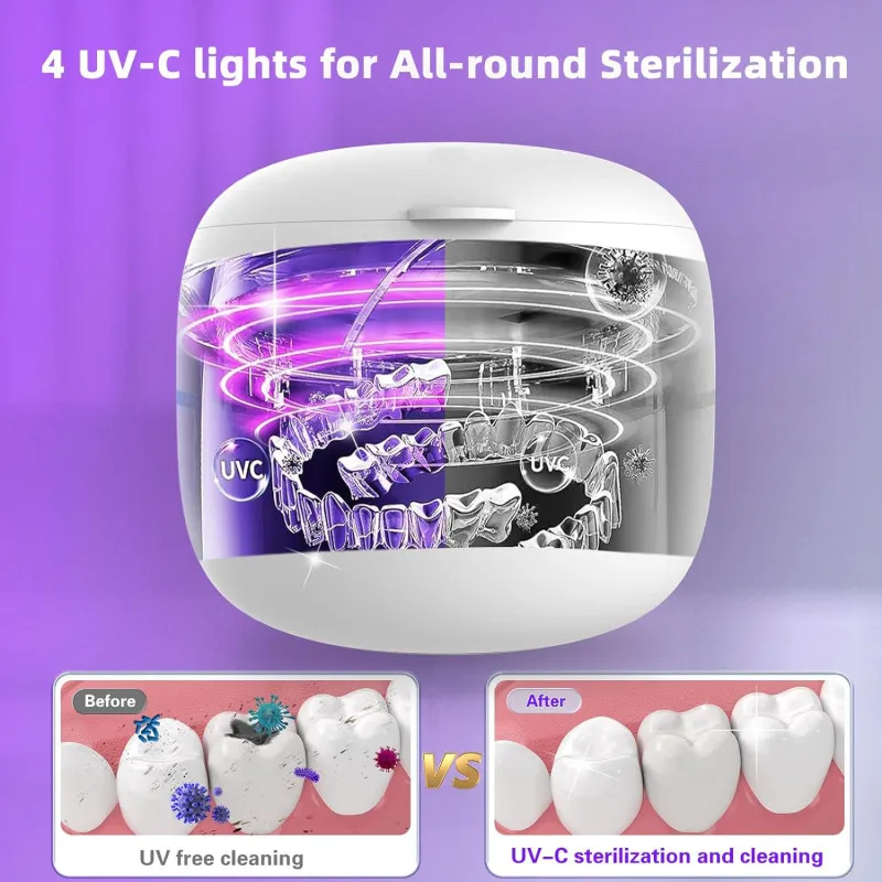 Home appliance portable denture ultrasonic cleaner with uv light disinfection for daily use