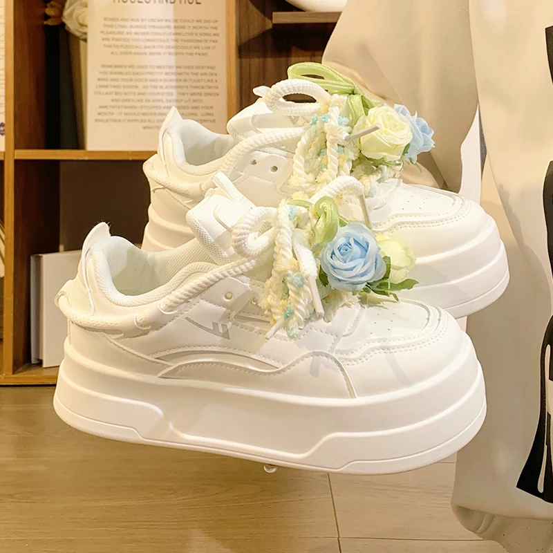 

Original Rose Thick-soled Shoes Lolita Girl Sweet Casual Height-increasing White Shoes Cute Loli Campus Single Shoes