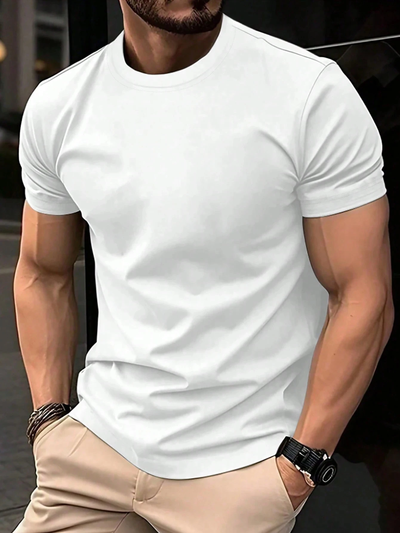 Manfinity Homme الرجال بلون طاقم الرقبة قصيرة الأكمام تي شيرت غير رسمي الرجال تي شيرت الرجال تي شيرت الرجال عادي تي شيرت