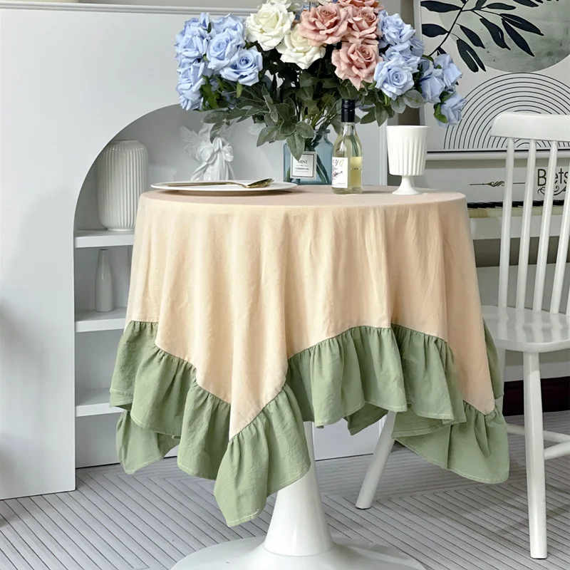 100% Cotton Table Cover Red Farmhouse Ruffle Tablecloth Soft Water-washed Tablecloths for Rectangle Party Wedding Decor Durable