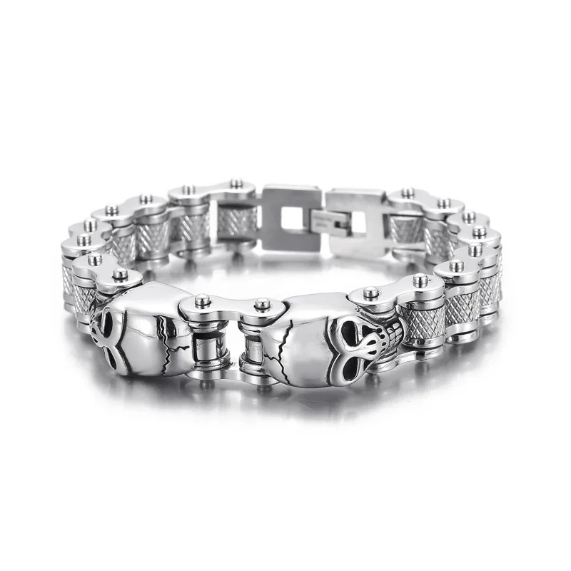 

18MM Heavy Punk Retro Bike Skull Bracelet Men Women Hiphop Stainless Steel Bicycle Biker Chain Wolf Lion Head Bangle Jewelry