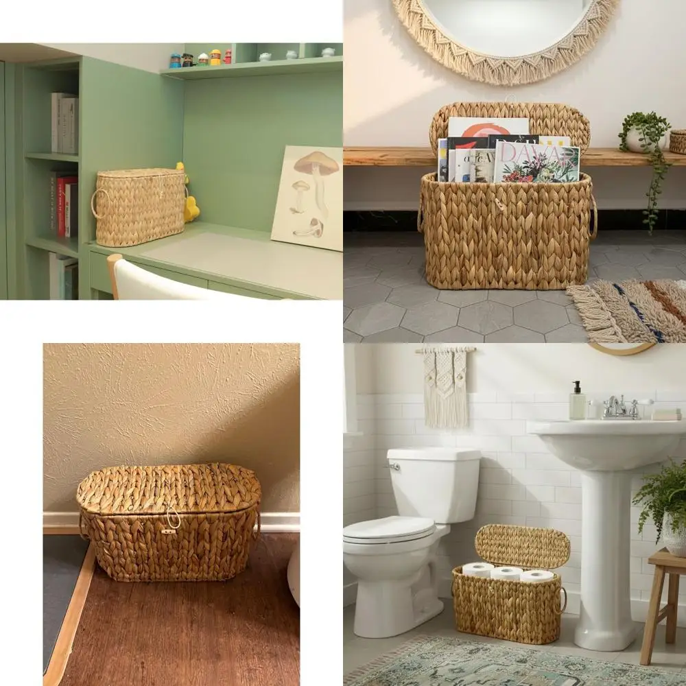 

Toilet Paper Basket with Lid,Wicker Basket for Bathroom Organizers and Storage,Holds Up to 6 Mega Rolls, Decorative Hand-Woven R