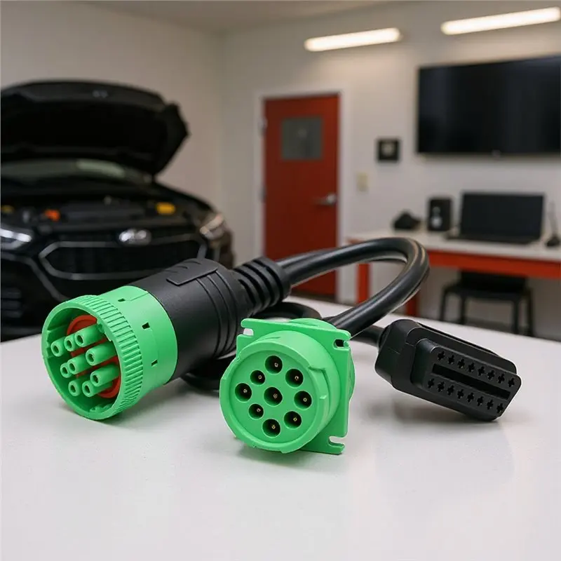 For Commercial Truck J1939 Splitter 9 Pin Green Type 2 Male Plug To Female& 16 Pin OBD2 Y Cable Adapter Converter