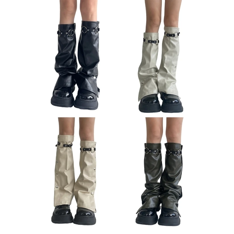 

Harajuku Pu Leather Leg Warmers Gothic Punk Flared Leg Sleeve Middle Tube Socks