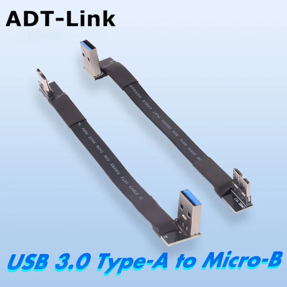 3-300CM USB 3.0 USB-A to Micro-B Ribbon Flat Cable Male to Male FPC USB3.0 Type A Micro B 90 Degree Connector Up Down Left Right