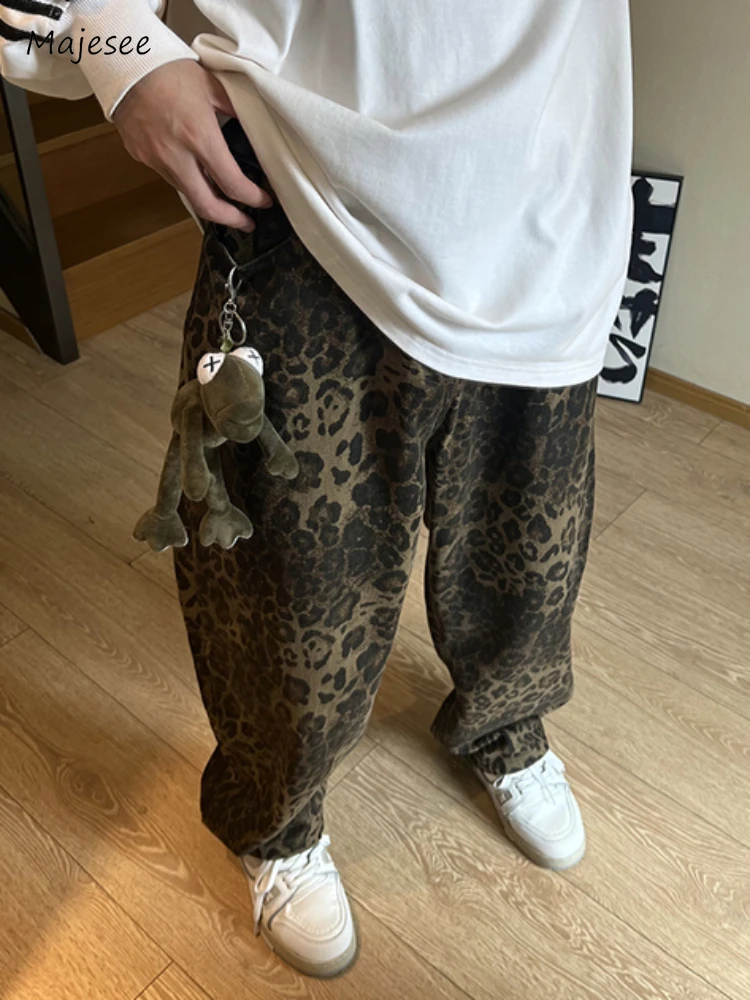 Leopard Jeans Männer Volle Länge Baggy Gemütliche Mode Streetwear Hip Hop Europäischen Stil Hipster Chic Persönlichkeit Retro Minderheit Ins