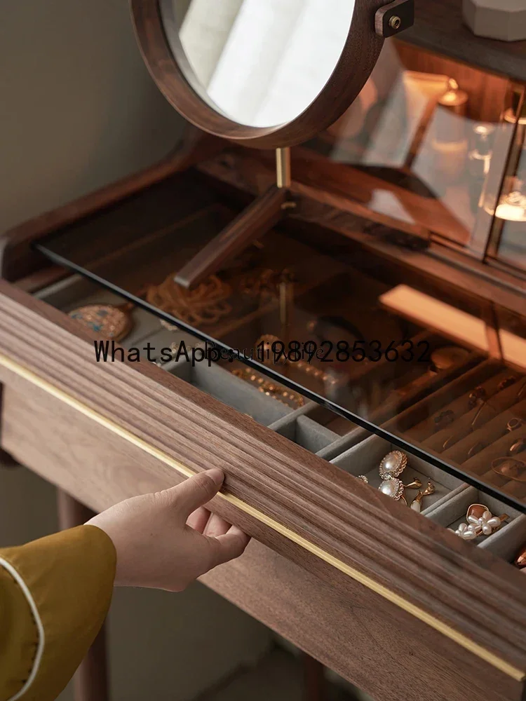 QQ 1*Solid wood dresser bedroom modern simple small apartment black walnut storage cosmetic table