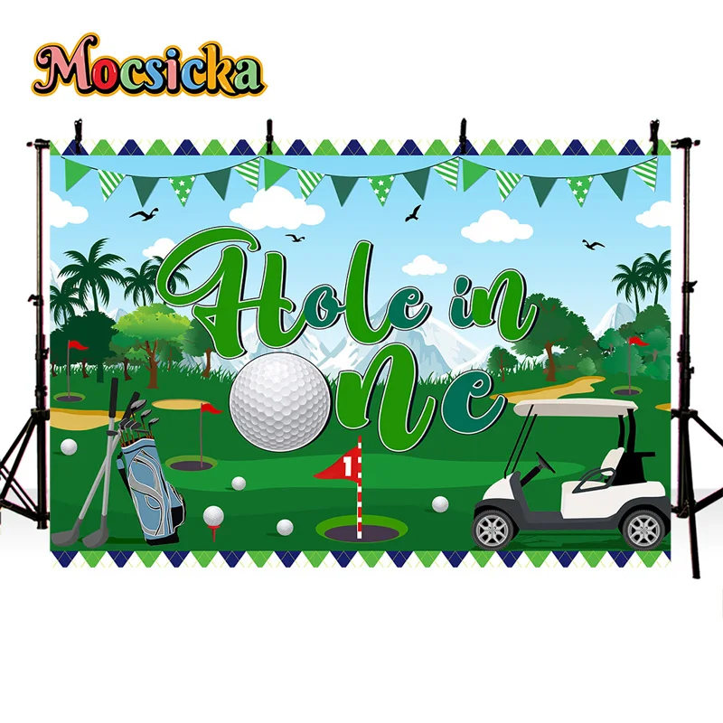 Mocsicka Photography Backdrops Happy Birthday Party Golf Course Green Background Cake Smash Indoor Adult Kids Photo Banner