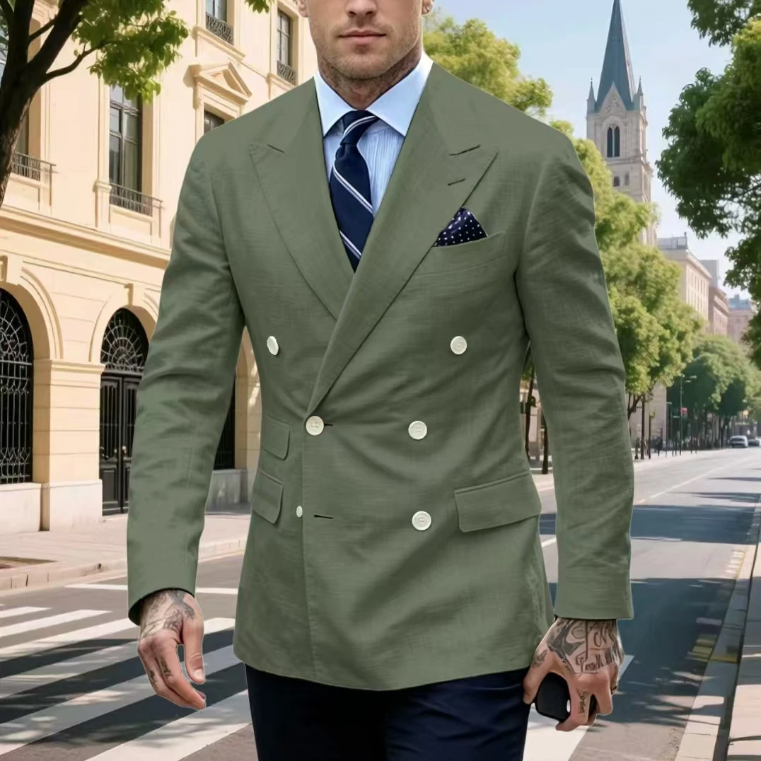 

Men's Double-breasted Double-slit 2 Piece Outfit Set for Wedding Dresses Stage Costume Graduation Casual Suit