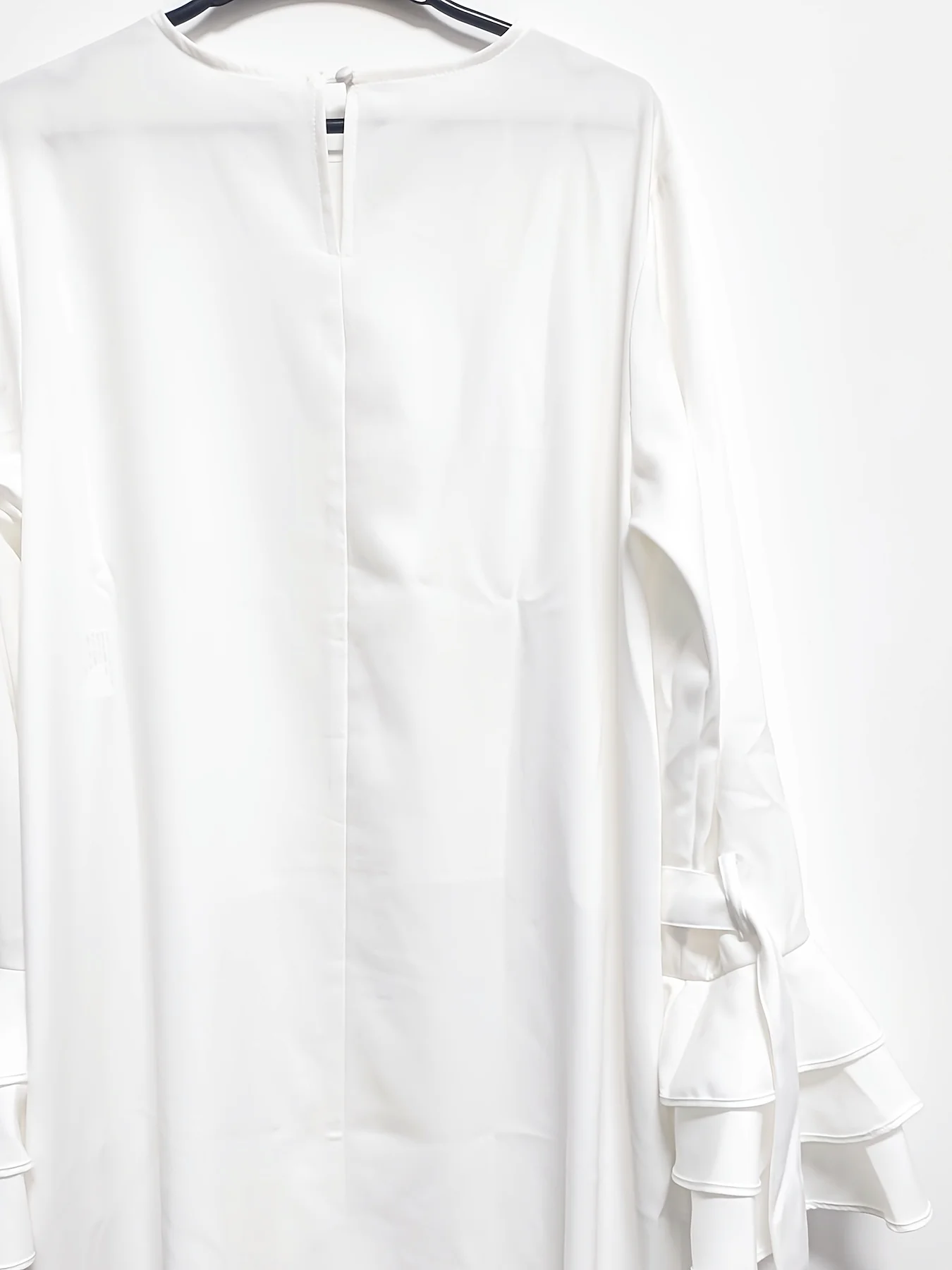 Elegante cor sólida casual férias sino manga vários vezes em torno do pescoço frente curta volta longa versão vestido superior