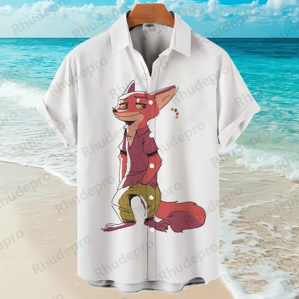 

Disney Hawaiian Shirt 3d Print Nick Judy Men And Women Fashion Naughty Zootopia Button Boys Shirt Beach Children Paren