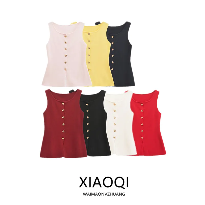 2024 Autunno Inverno Nuovo Arrivo delle Donne Faion Pendolarismo Bottone Oro Ago Piatto Gilet Versatile Sli Lunghezza Regolare