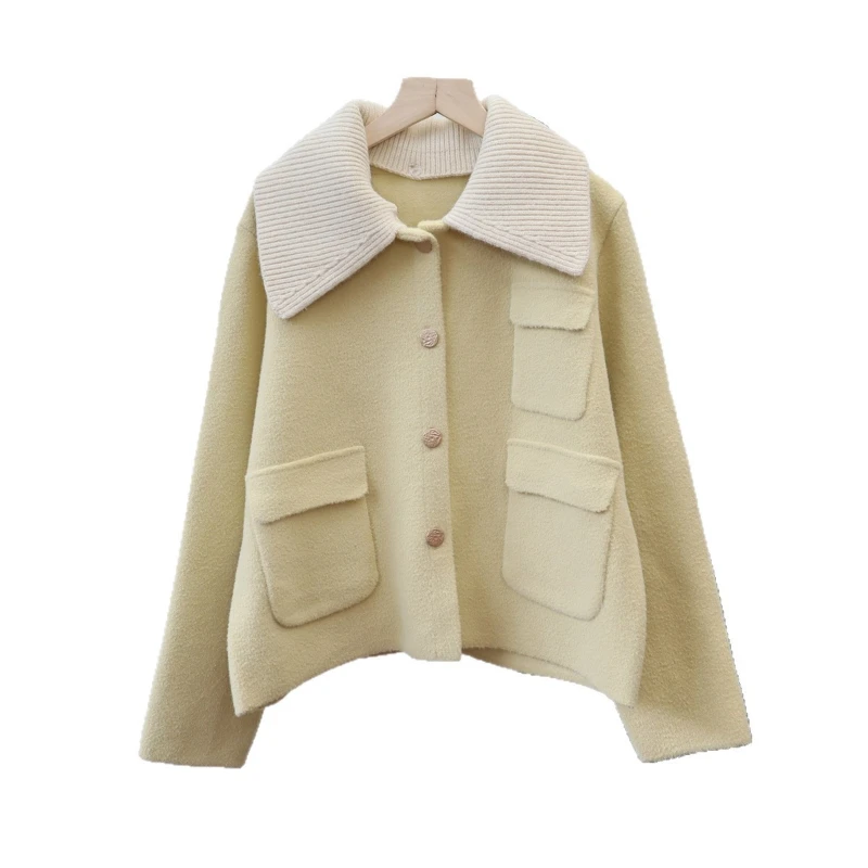 سترة النساء البلوزات معاطف جاكيتات كم كامل رفض طوق عادية فضفاض Y2k الشارع الشهير أنيقة مفتوحة Stith الخريف الشتاء #5