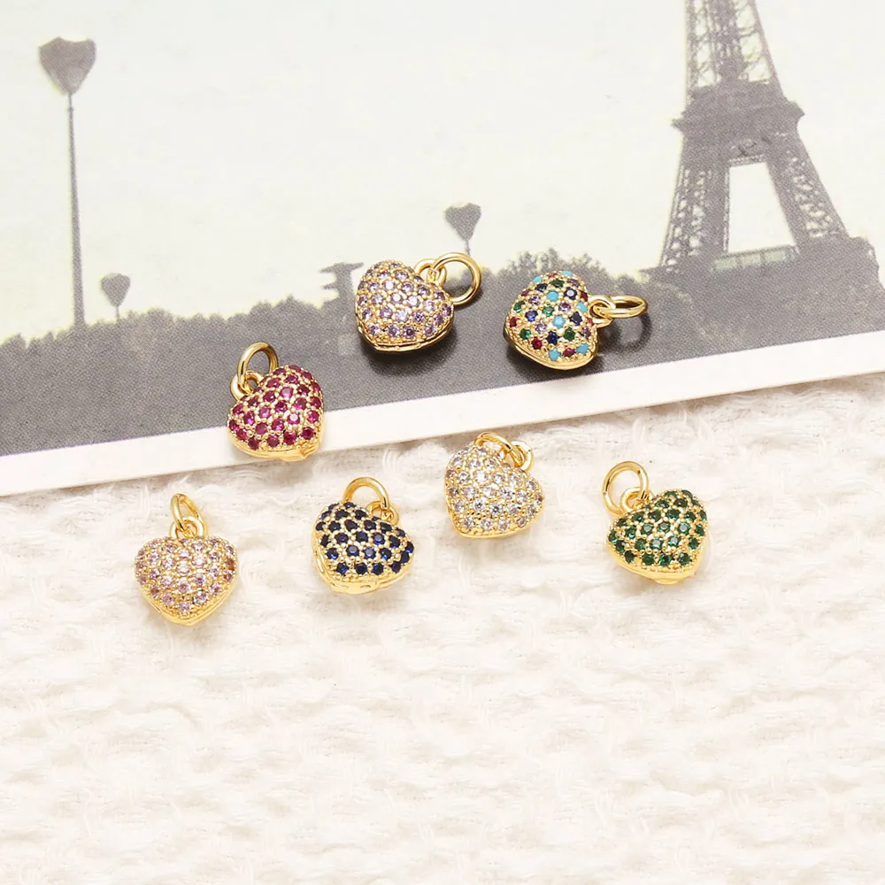 OCESRIO Multicolor Crystal Small Heart Charms for Bracelet Copper Keychain Purse Charm Jewelry Making Supplies chma502