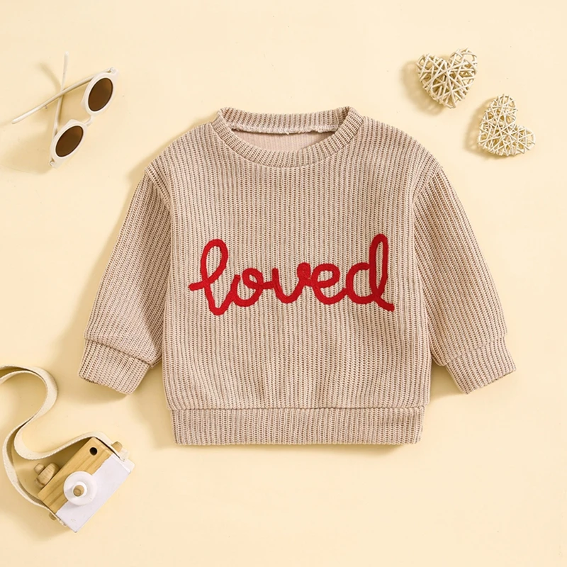 Children s Sweater Cozy Long Sleeve Crew Neck Pullover with Embroidered Hearts Cute Winter Top for Boys and Girls