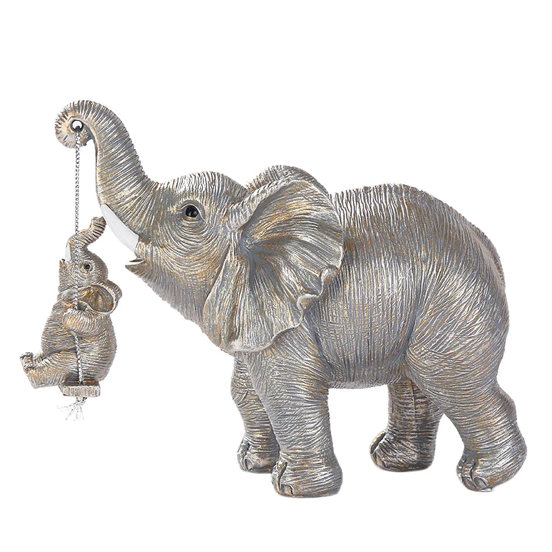 Funny Swing Elephant Miniature Polyresin Elephant Father Figurine Baby Ornament Home Embellishment Decor Craftworks Present
