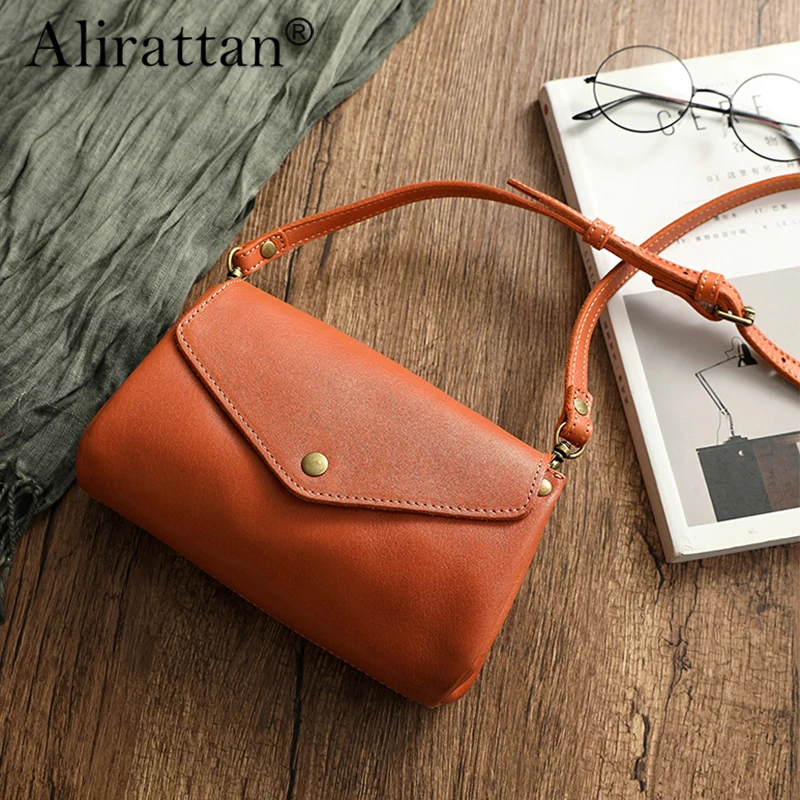 Alirattan 2025 Autumn Header Cowhide Handmade Waxing Leather Female Leather Wind Piano Bag Crossbody Shoulder Bag Bolsa Feminina