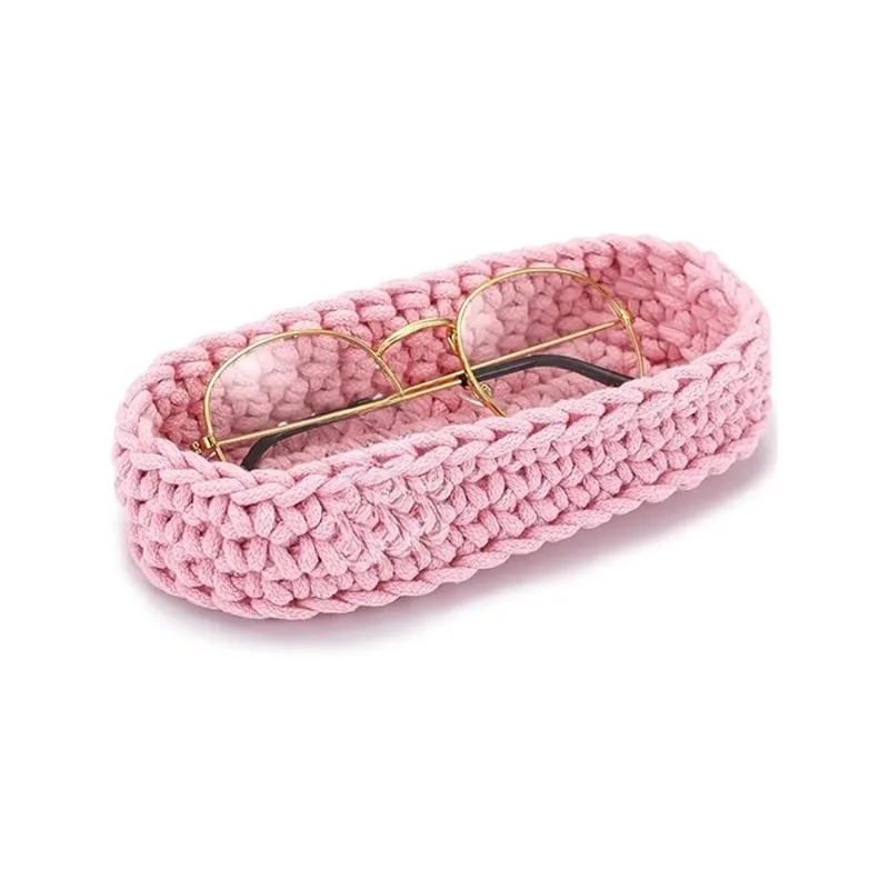 2026 New Handmade Woven Student Nearsighted Portable Eyewear Storage Box Pencil Case Cosmetics Storage Box Desktop Storage Box