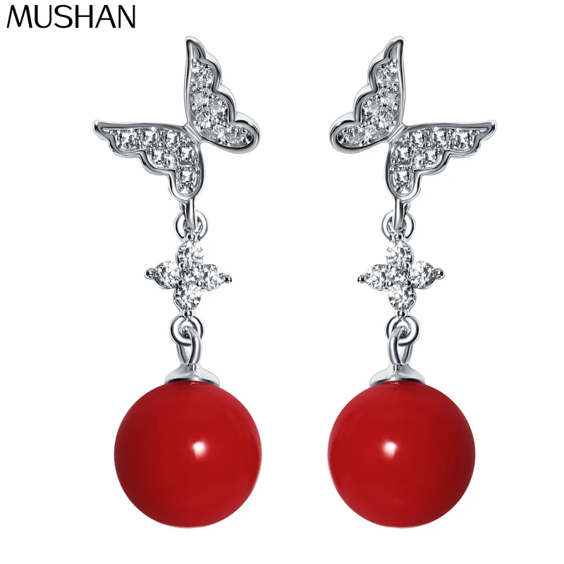 MuShan Jewelry 925 Sterling Silver Stud Earrings Dangle High Carbon Diamond Bridal Shower Her Gift Women Earring Fine Jewelry