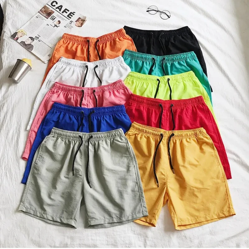 2026 Summer Candy Color Casual Five Point Shorts for Men,Watermelon Red/fluorescent Green Multi-color Men's Beach Leisure Shorts