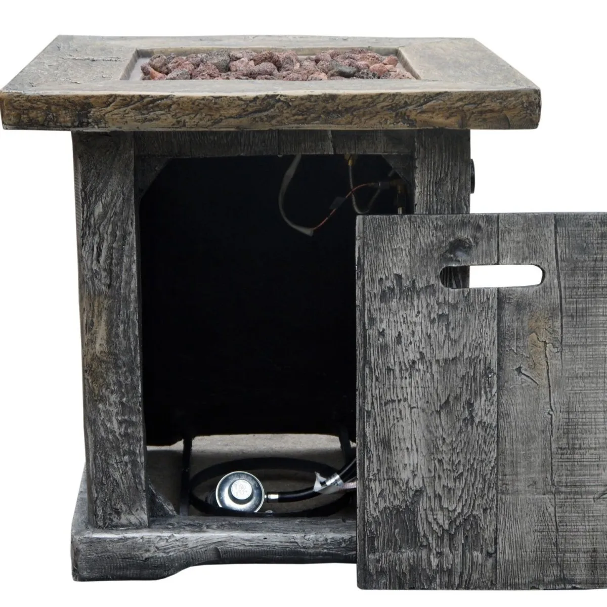 HOT Outdoor Patio Garden Propane Heater with Ignition Ironwork Faux Wood Grain Brown square Gas Stove for Outdoor Use