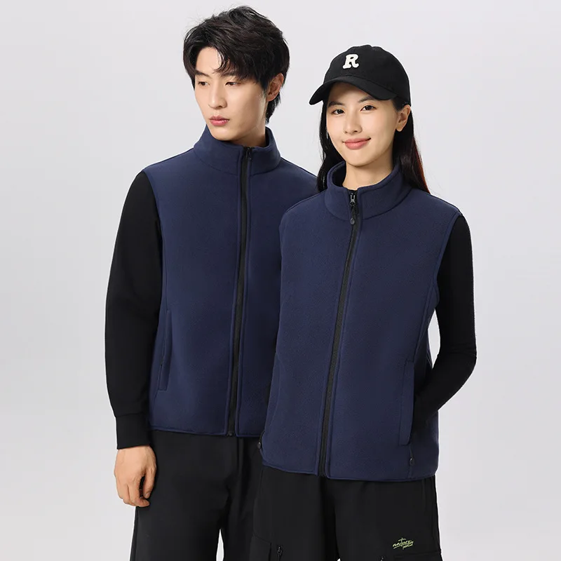 

Minsu 2025 Stand Collar Jacket for Men, Solid Color Versatile Fleece-Lined Outerwear Vest, New Autumn Winter Warm Ultra-Fine Sha