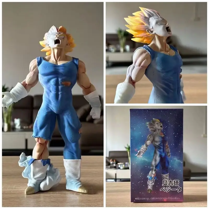 28cm Anime SSJ Vegeta Dragon Ball Z Action Figure Battle Damage Majin Vegeta Figure Self-destruct Statue PVC Ornaments Toy Gifts