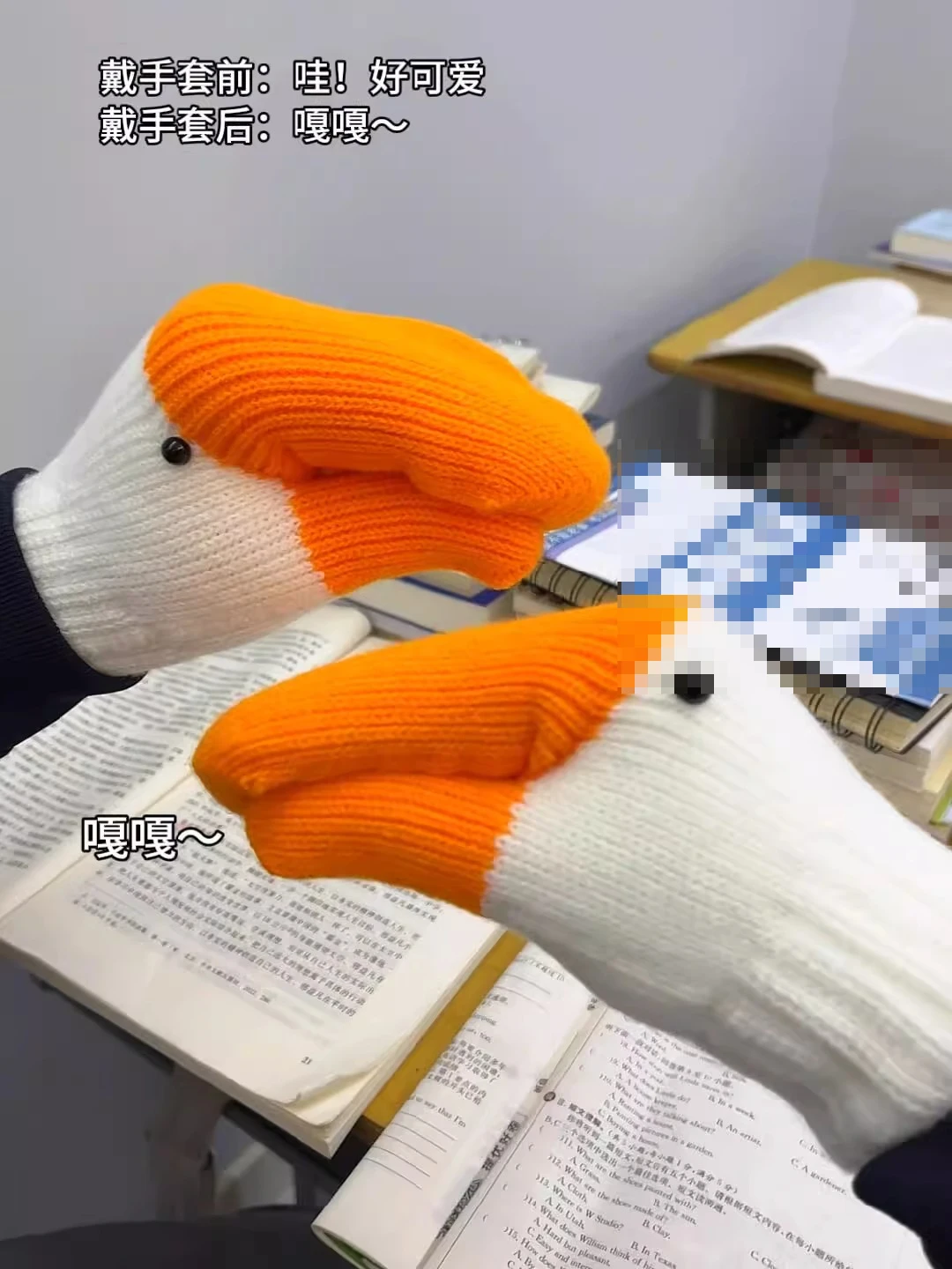 Large Goose Down Knitted Mittens for Women, Autumn and Winter Warm Fleece-Lined Cold-Proof Couple Student Creative Funny