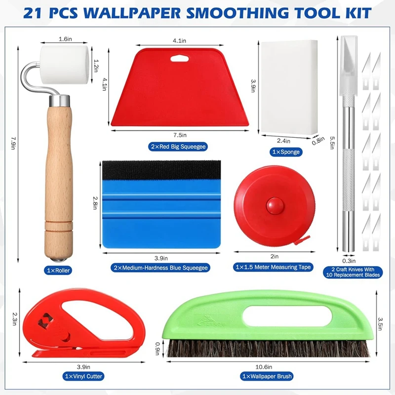 Wallpaper Smoothing Tool Set Kit With Squeegee Smoother, Seam Roller, Wallpaper Brush Set For Wallpaper Hanging, Contact Pape