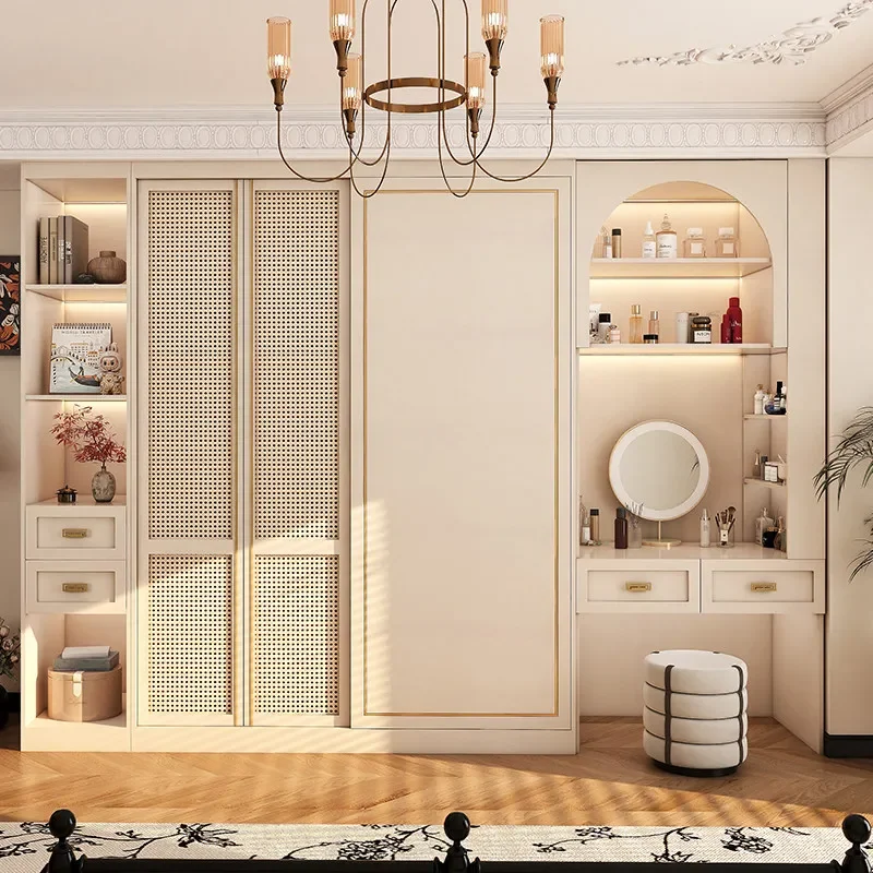 New rattan large wardrobe retro ENF grade European pine board cabinet for home bedroom