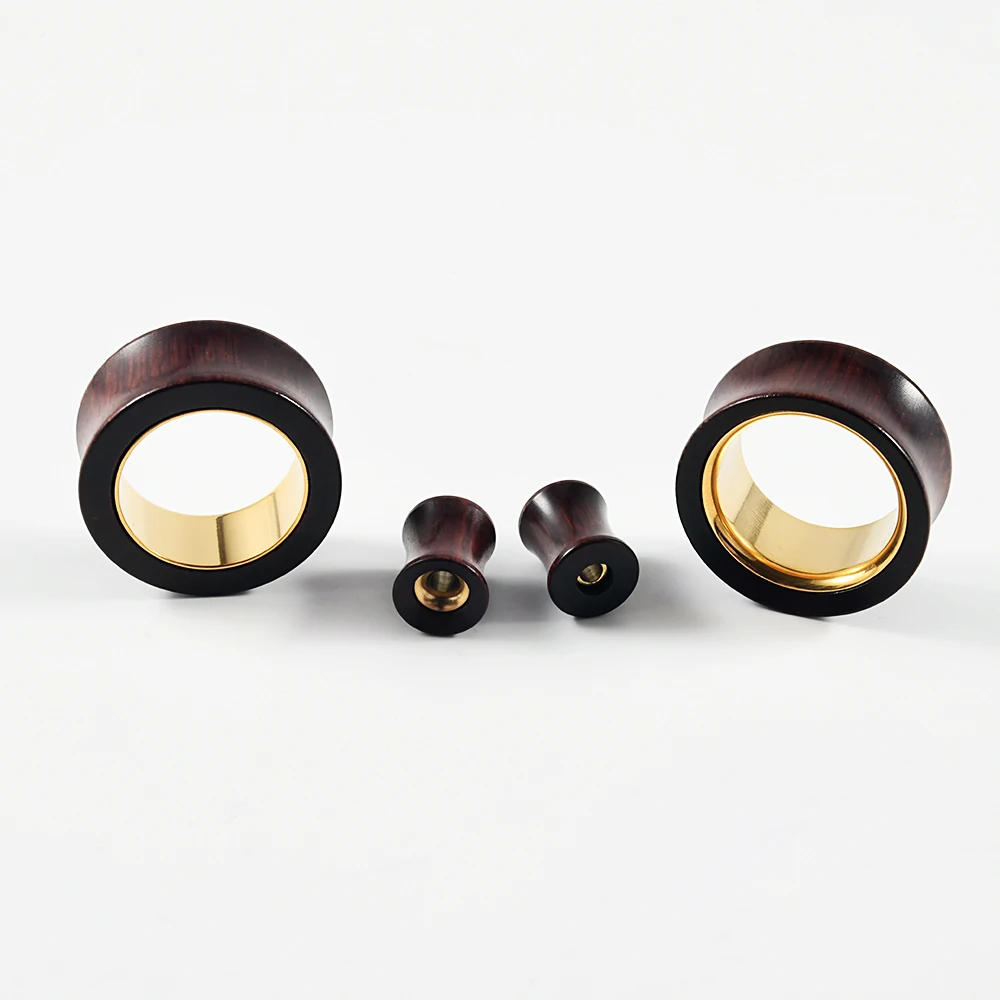 Pendientes de tapón de túnel hueco de acero inoxidable, tapones para los oídos dobles de madera, medidores expansores, joyería para Piercing del lóbulo de la oreja, 8MM-25MM, 1 pieza