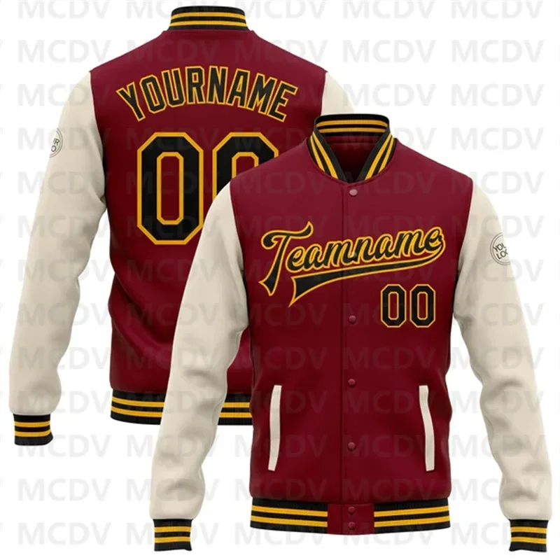 

Custom Crimson Black Or-Gold Bomber Full-Snap Varsity Letterman Two Tone Jacket