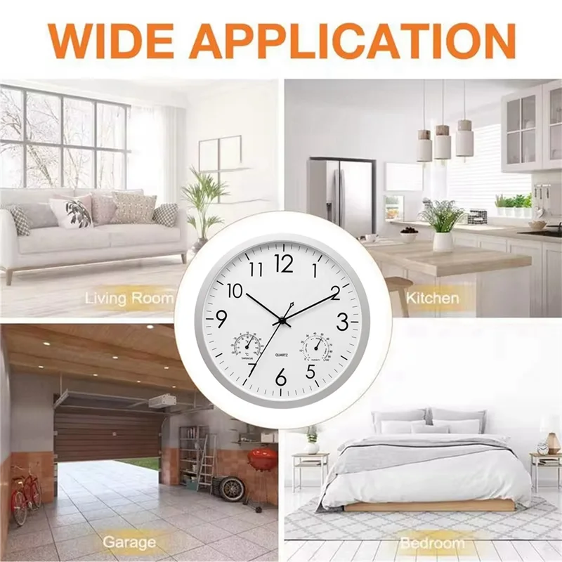 

Decorative Round Outdoor Clock With Thermometer And Hygrometer Large Wall Clock Elegant Retro Silent Clock